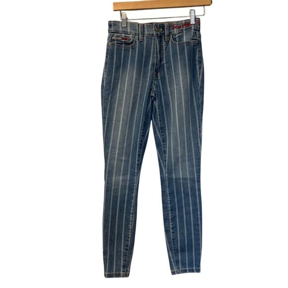 Tommy Hilfiger Women's High Rise Skinny Jeans Striped Blue Size 0 - Picture 1 of 13